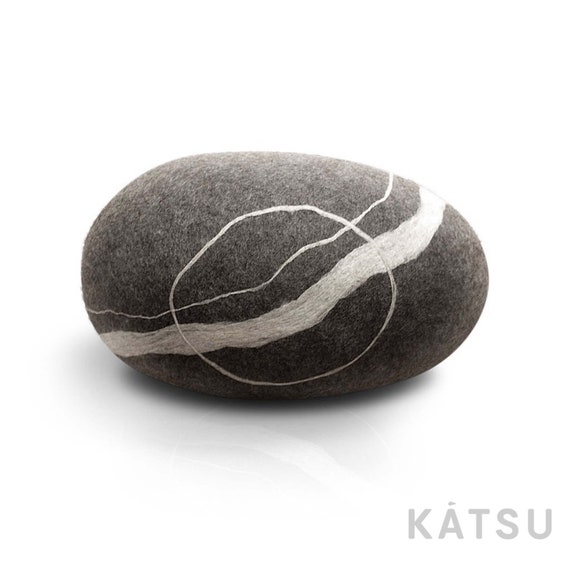 Natural felted wool. Soft stone-pouf. Model «Sea Boulder». Like real rocks and stones. KATSU is a wool ottomans, pillows, cushions and poufs