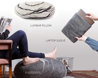 Father’s Day Gift Set – Felted Wool Footstool, Lumbar Roll, Laptop Sleeve | KATSU