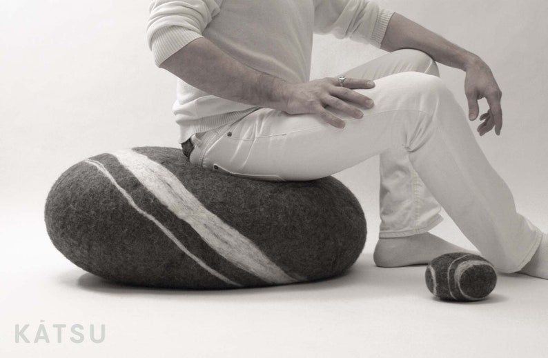 Natural Felted Wool. Soft Stonepouf. Model sea Boulder. Etsy