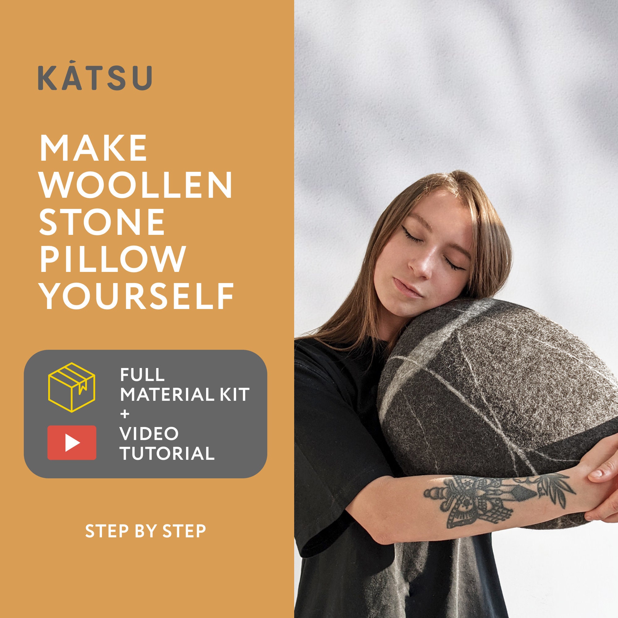 Full Material Kit With Video Tutorial. Make Soft KATSU Woolen Stone Pillow  Yourself. Stone Cushion 35cm. Masterclass 