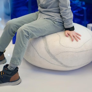 Pouf Wool Felt Footstool Felt Pebble Rock | Cozy Rest, Yoga, Meditation & Housewarming Gift Pouf &quot;White Zen&quot; KATSU