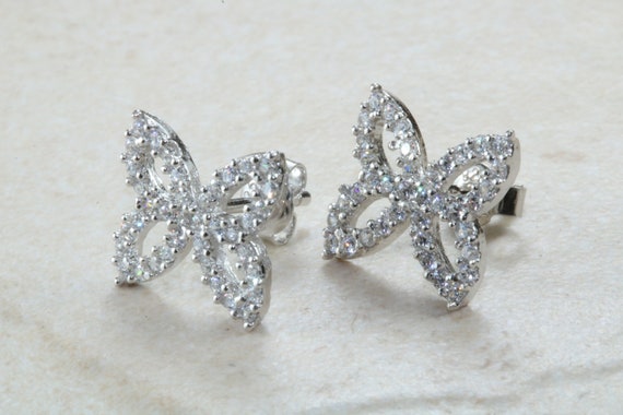 Butterfly Sterling Silver Cubic Zirconia Set Stud Earrings Etsy