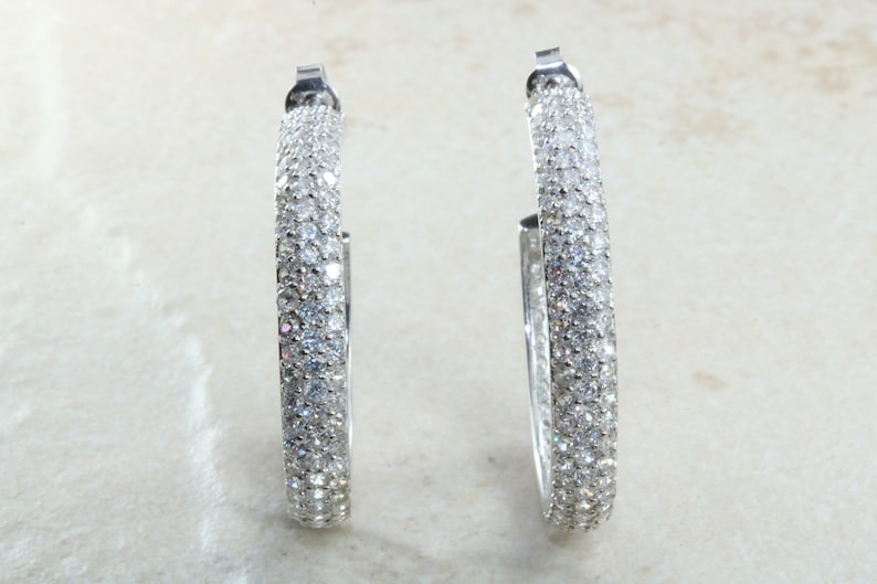high polished finish light weight and comfortable to wear 30 mm round cubic zirconia set Silver Huggie hoop earrings top grade AAAA C Z
