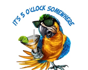 It's 5 o'clock somewhere decal, full color drinking parrot sticker, drinking decals