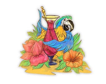 Tropical Parrot Drinking Decal: Fun Alcohol Sticker