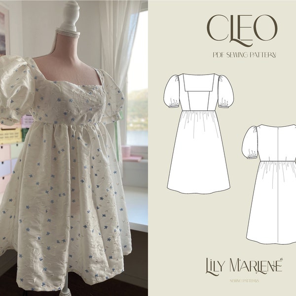 Cleo Empire Kleid PDF Schnittmuster Größe 4-24 (UK)