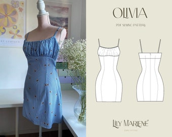 Olivia vestido superior fruncido PDF patrón de costura tamaño 4-24 (Reino Unido)