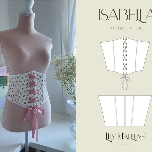 Isabella Taille Cincher Corset Ceinture PDF Patron de couture Taille 4-24 (Royaume-Uni)