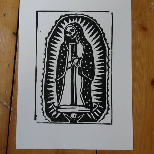 Santa Muerte Linocut Print