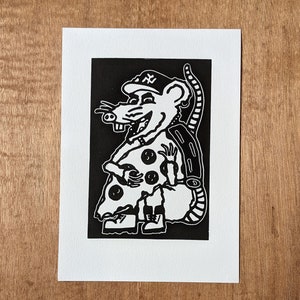 Pizza Rat Linocut Print
