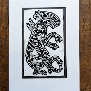 Xenomorph Linocut Print