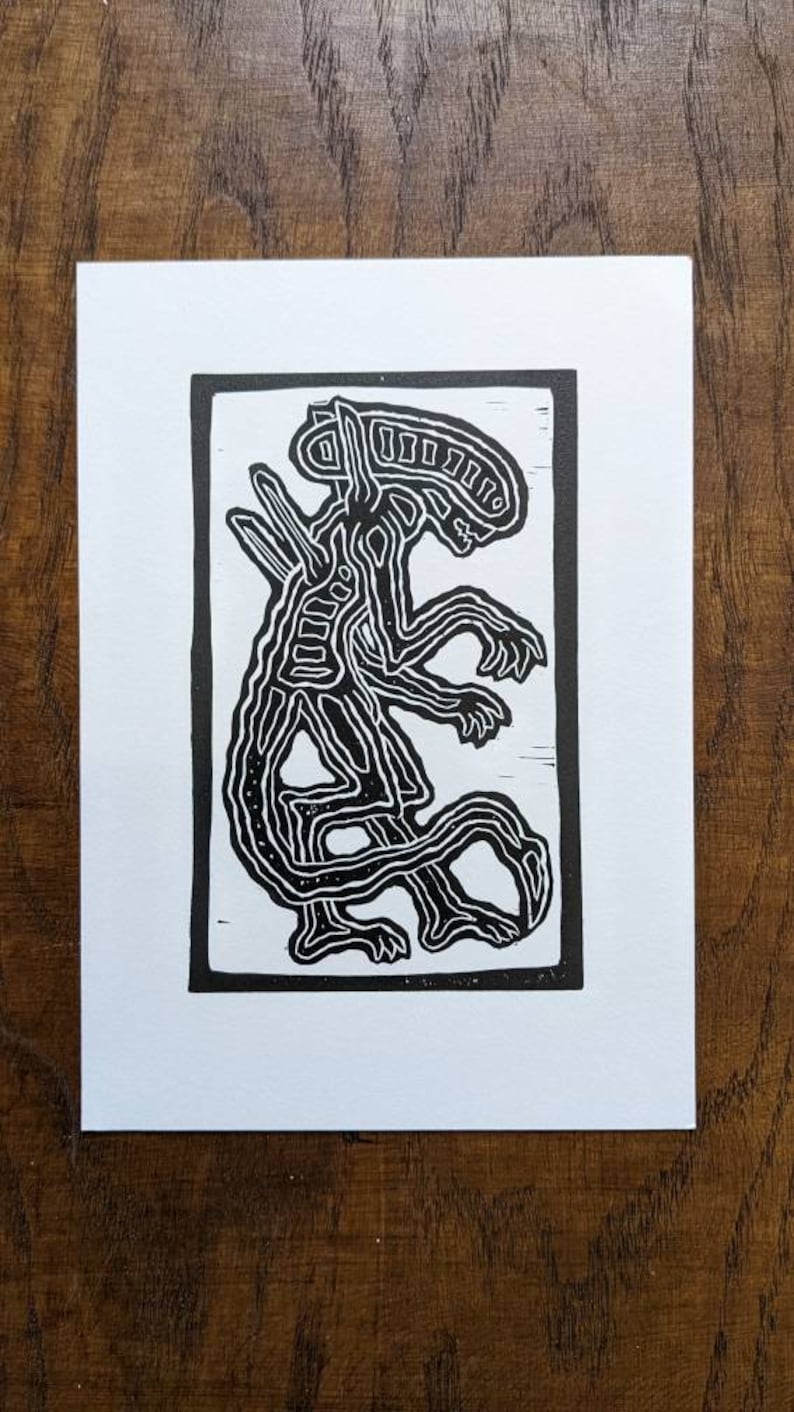 Xenomorph Linocut Print - Etsy