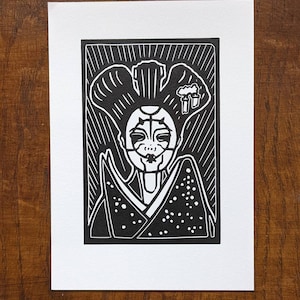 Roboter Geisha Linoldruck