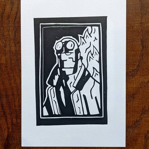 Hellboy Linocut Print