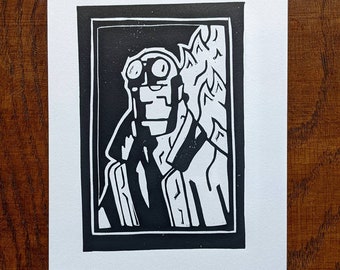Hellboy Linocut Print