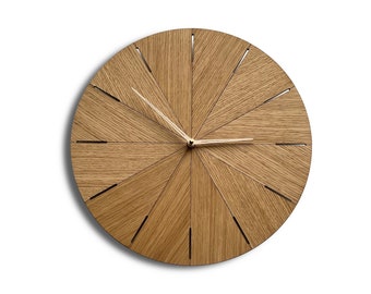 Minimalist mid century modern wooden clock - oak clock for wall - 14 inch large wall clock - Woolights