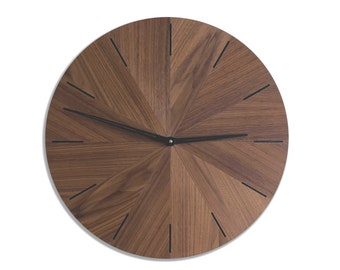 Large wall clock made of wood • unique modern minimalist design • black indexes and pointers