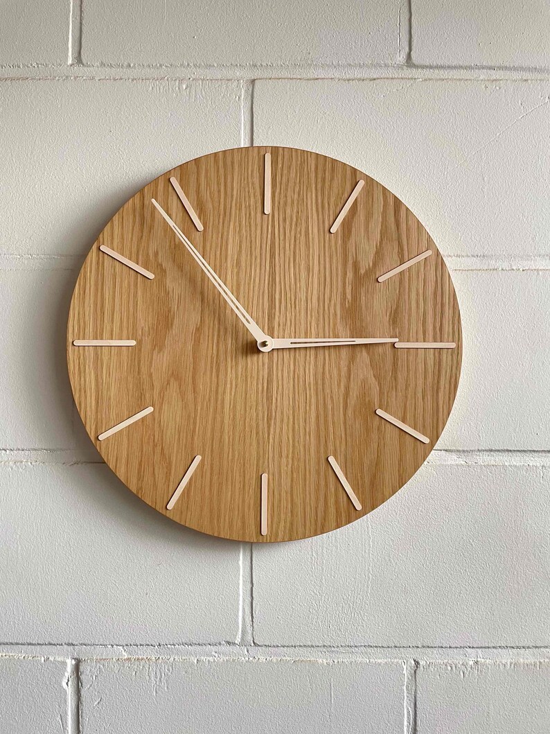 Large Wooden Wall Clock Oak Wood Wall Clock Mid Century Etsy