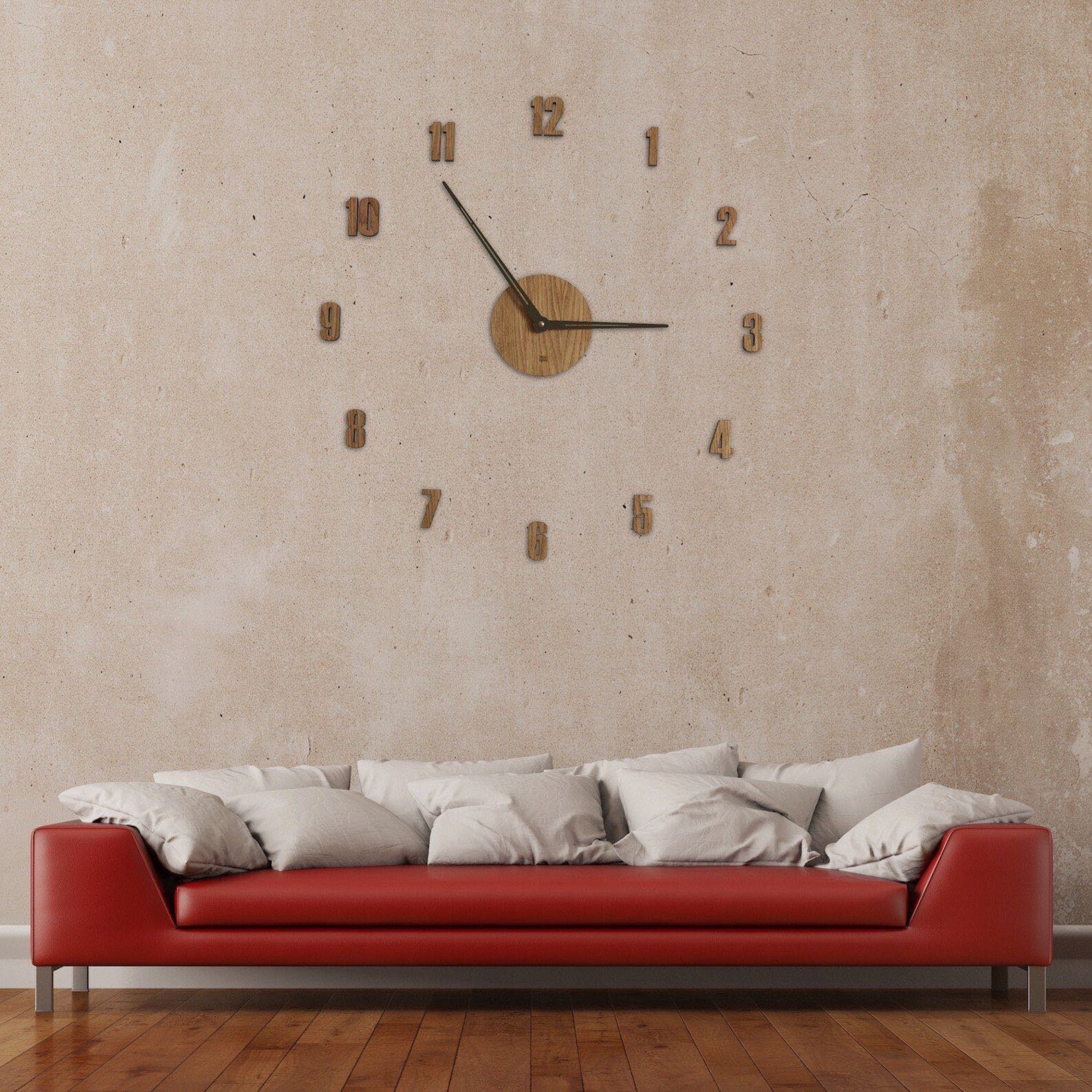 Modern Large Wall Clock Oak Clock Wood Veneer Numerals Etsy
