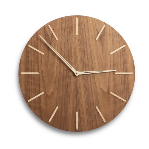 Grande horloge murale en bois du milieu du siècle, diamètre jusqu'à 20 pouces, cadran en bois | Woolights