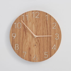 Wooden wall clock with numbers | modern wall clock, silent wood clock for wall | unique wall clock, minimalist clock, oak wall clock