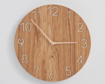 Wooden wall clock with numbers | modern wall clock, silent wood clock for wall | unique wall clock, minimalist clock, oak wall clock