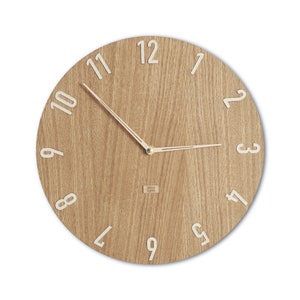 Minimalist clock, modern clock design, wood clock, wall clock, oak clock face, silent clock movement | Woolights