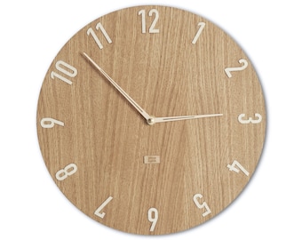 Minimalist clock, modern clock design, wood clock, wall clock, oak clock face, silent clock movement | Woolights