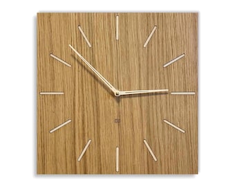 Orologio quadrato in legno / orologio moderno della metà del secolo / orologio silenzioso / orologio minimalista - orologio in rovere da 29 cm 11,4 pollici