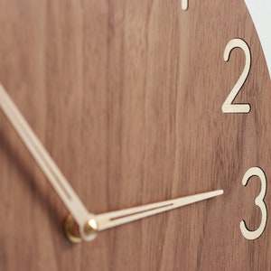 Modern wood wall clock contemporary wooden clock american walnut clock face, large birch numerals minimalist style modern clock image 6