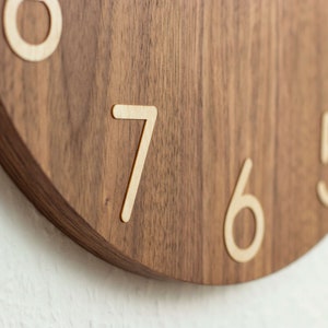 Mid century modern wall clock, large numerals 16 inch large wooden wall clock face, american walnut wood clock for wall image 5
