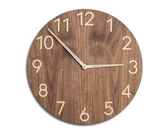 Mid century modern wall clock, large numerals ~16 inch large wooden wall clock face, american walnut wood clock for wall