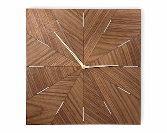 Large Square Modern Design Wall Clock with American Walnut Clock Face Silent and Precise Mechanism, Multiple Size Options: 12, 16 or 20 inch