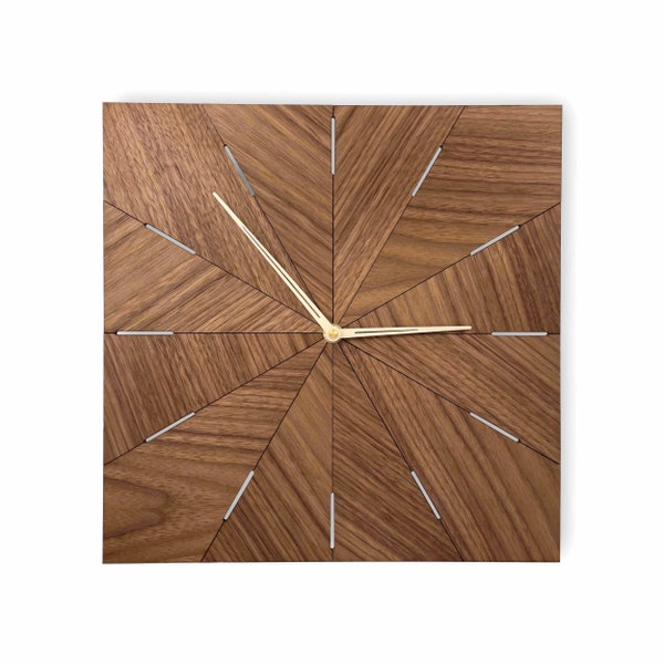 Large Square Modern Design Wall Clock with American Walnut Clock Face Silent and Precise Mechanism, Multiple Size Options: 12, 16 or 20 inch