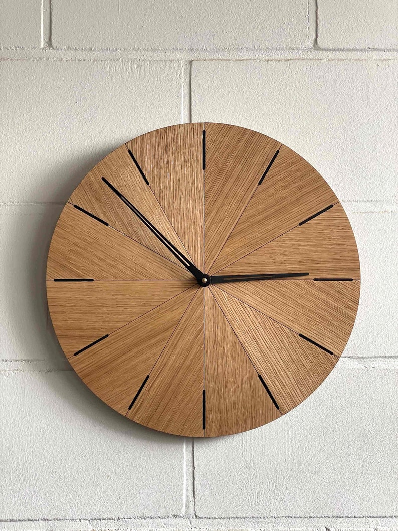 Minimalist clock, unique wall clock, large wall clock wooden clock for wall oak clock with black finish 20 inch clock image 9