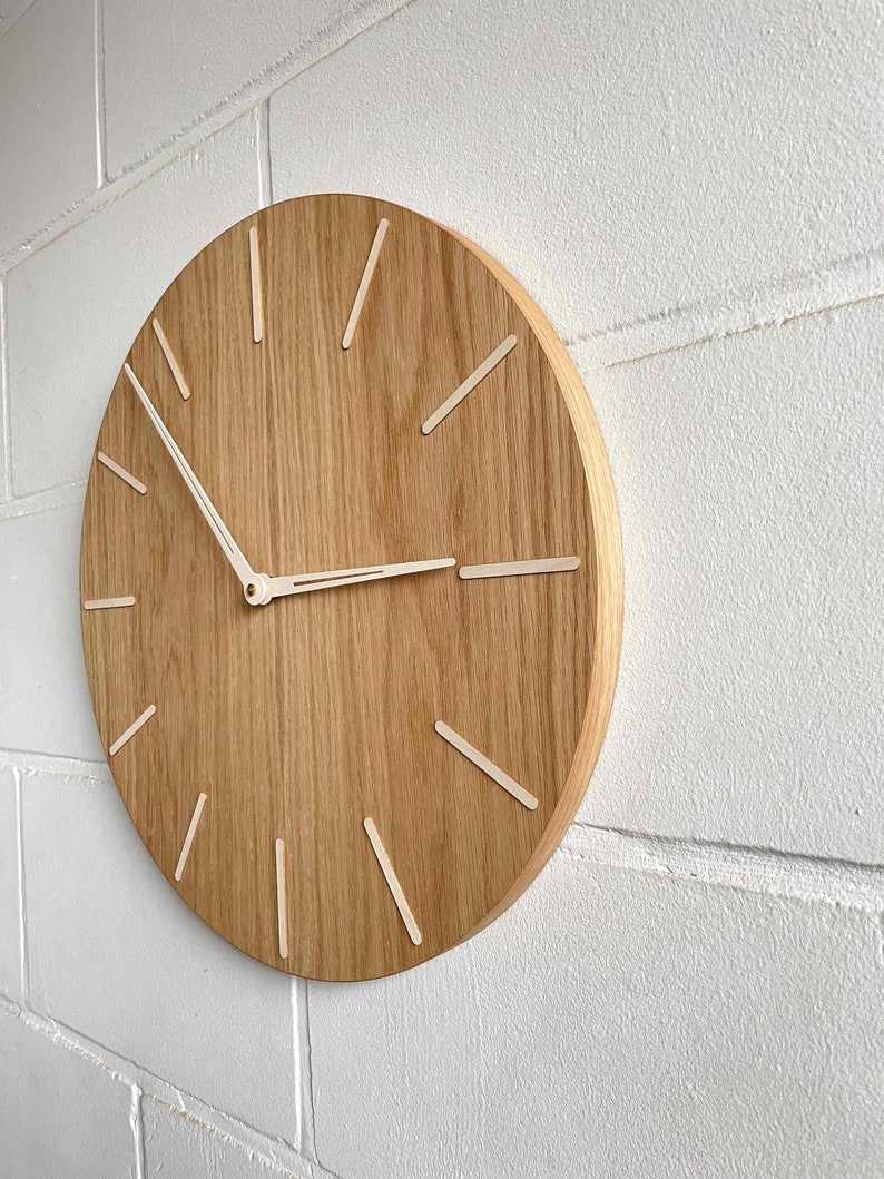 Large Wooden Wall Clock Oak Wood Wall Clock Mid Century Etsy