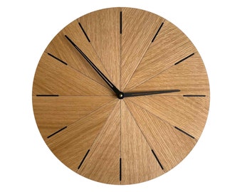 Minimalistische Uhr, einzigartige Wanduhr, große Wanduhr aus Holz, Uhr für die Wand - Uhr aus Eichenholz mit schwarzem Finish - 20 Zoll Uhr