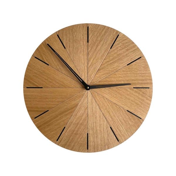 Orologio minimalista, orologio da parete unico, grande orologio da parete in legno per parete - orologio in rovere con finitura nera - orologio da 20 pollici