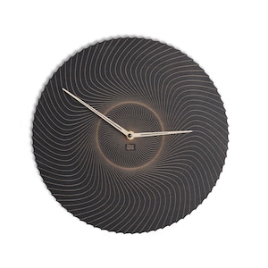 Geometric Wood Wall Clock: Modern Black Plywood, Etched Design