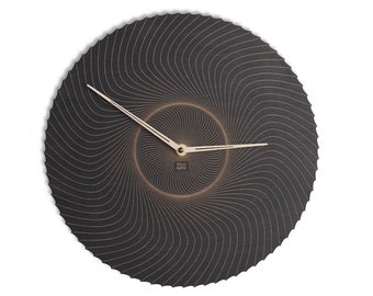 orologio geometrico / orologio da parete in legno / orologio da parete moderno / orologio da parete contemporaneo / orologio da parete unico nero