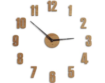 Big wall clock - modern wall clock - large clock diameter 60 cm / 23,6 inches - oak clock