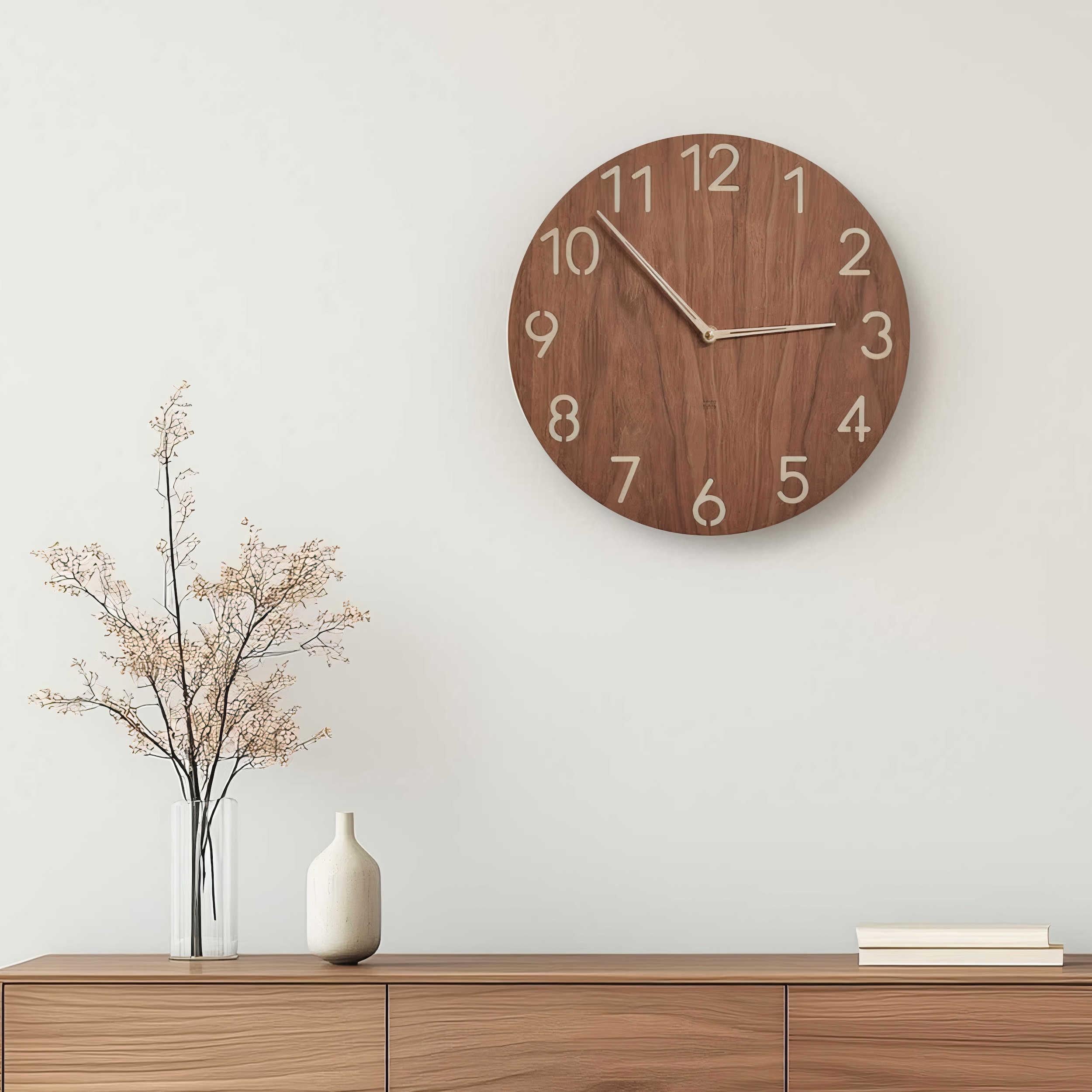 Reloj de pared de madera creativo nórdico redondo Digital de 35cm, relojes  de pared colgantes minimalistas de madera silenciosa, decoración para sala  de estar - AliExpress, image size:2500x2500