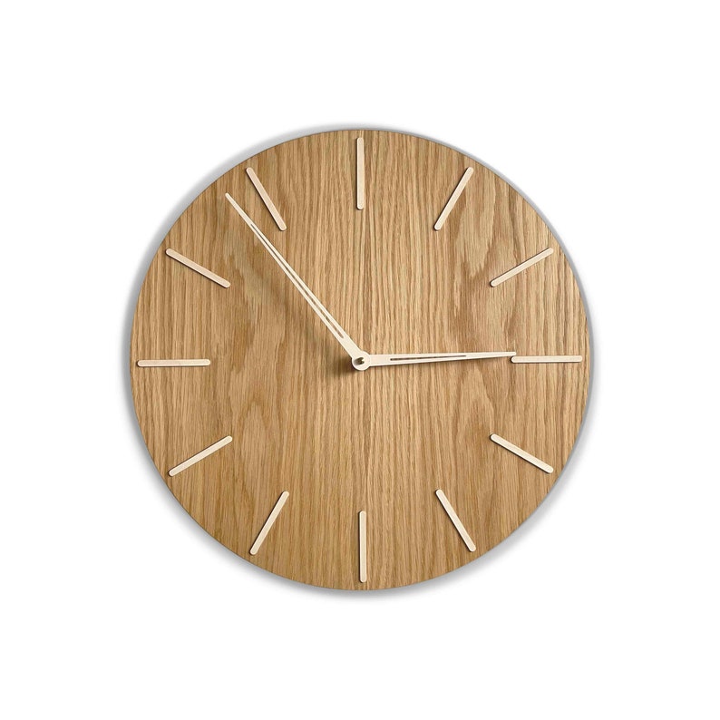 Large Wooden Wall Clock Oak Wood Wall Clock Mid Century Etsy