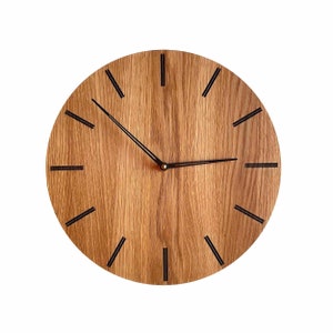 Mid century wall clock - solid oak wooden clock - silent wall clock | unique wall clock, size 29cm / 11,4 inch