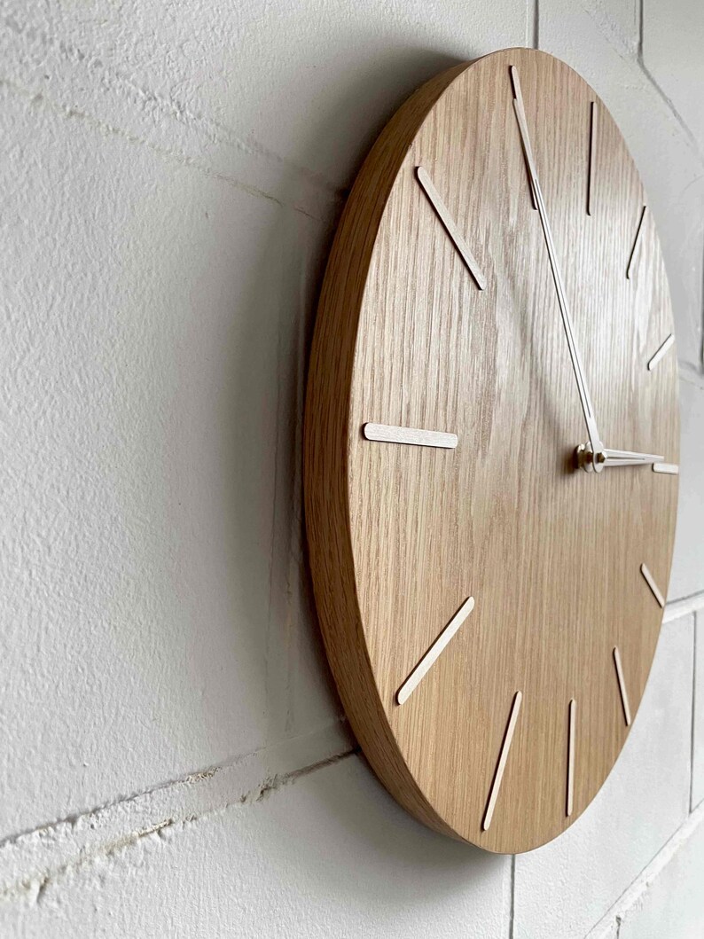 Large Wooden Wall Clock Oak Wood Wall Clock Mid Century Etsy