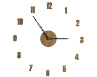 Modern large wall clock, oak clock, wood veneer numerals, clock for wall of living room and office, bedroom silent clock | Housewarming gift