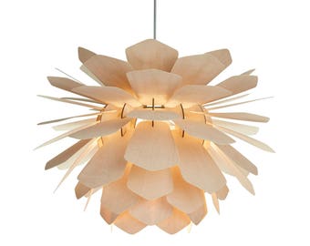 Wood pendant light - modern ceiling light fixture made of veneer - dinning room lighting -  modern chandelier pendant lighting | La Pigne