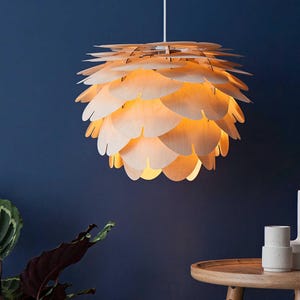 Wooden Pendant Light – Mid Century Ceiling Lamp for Dining Room, Kitchen Island or Entryway | Woolights