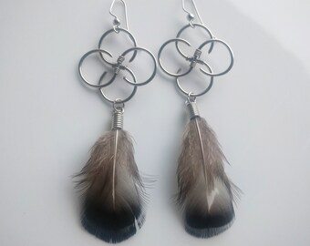 Wire Wrapped, Feathered Earrings
