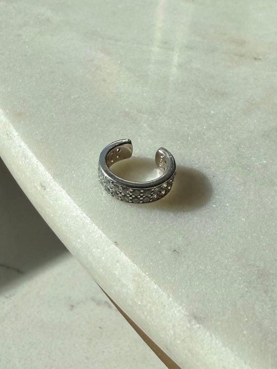 Sterling Silver Cz Ear Cuff, Vintage Ear Cuff, Sterling Ear Cuff, .925 Sterling Silver